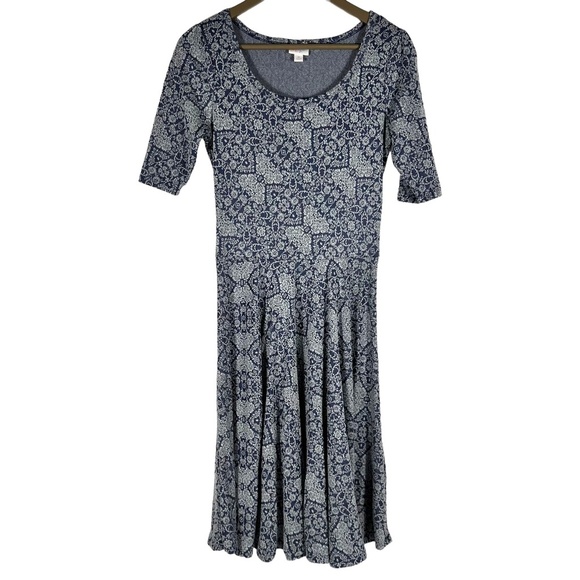 LuLaRoe Dresses & Skirts - | Lularoe | Blue White Floral Pattern Flowy Knee Length Sleeve Crew Neck Dress